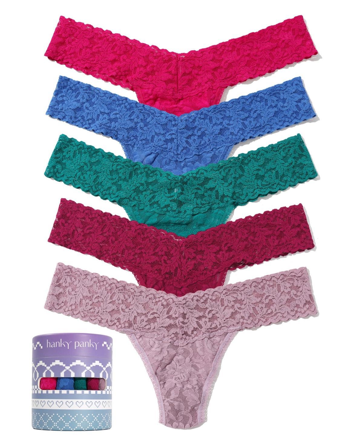 Hanky Panky Womens Holiday 5 Pack Low Rise Thong Underwear - White, Lipgloss, Pink Ruby Product Image