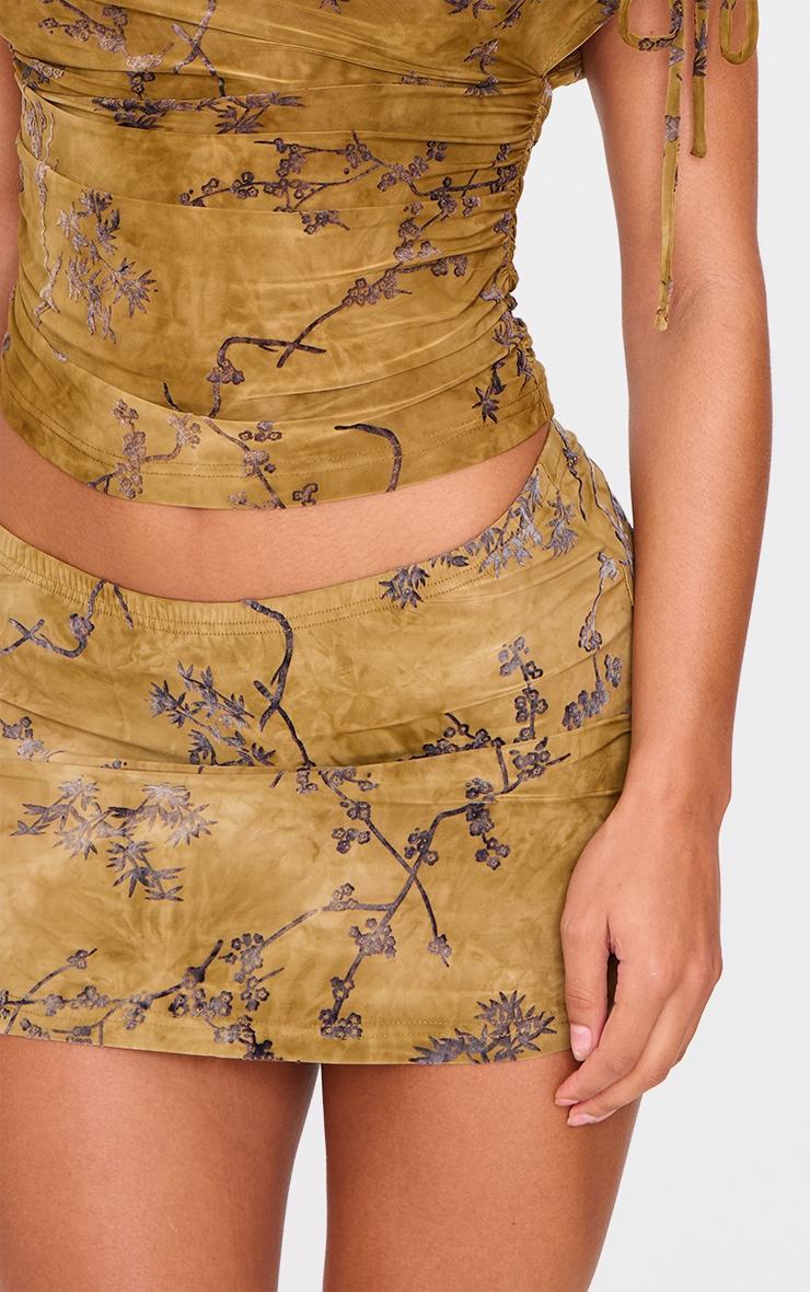 Olive Floral Devore Low Rise Mini Skirt Product Image