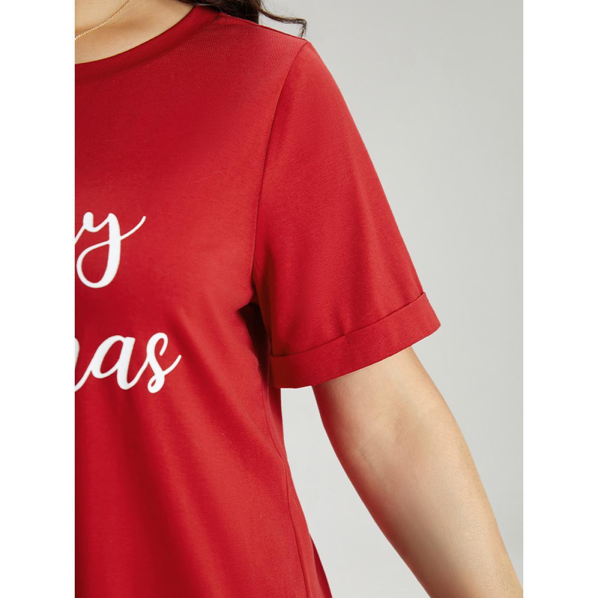 Plus Size Christmas Print Round Neck T-shirt Red Women Casual Printed Christmas Festival-Christmas T-shirts BloomChic 12/L Product Image