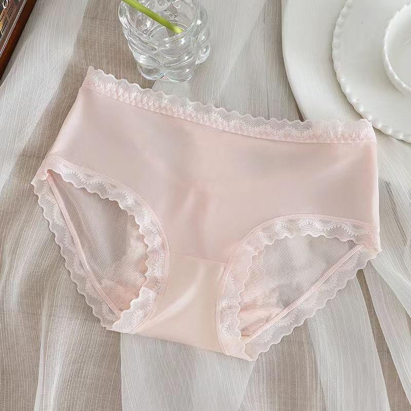 Plain Lace Trim Bikini Panties Product Image