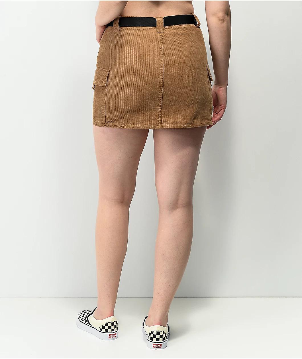 Angel Kiss Brown Corudory Belted Mini Skirt Product Image