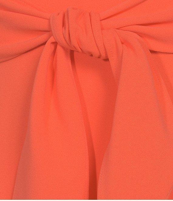 Adrianna Papell Stretch Crepe Crew Neck Tie Waist 3/4 Sleeve Midi Sheath Dress Product Image