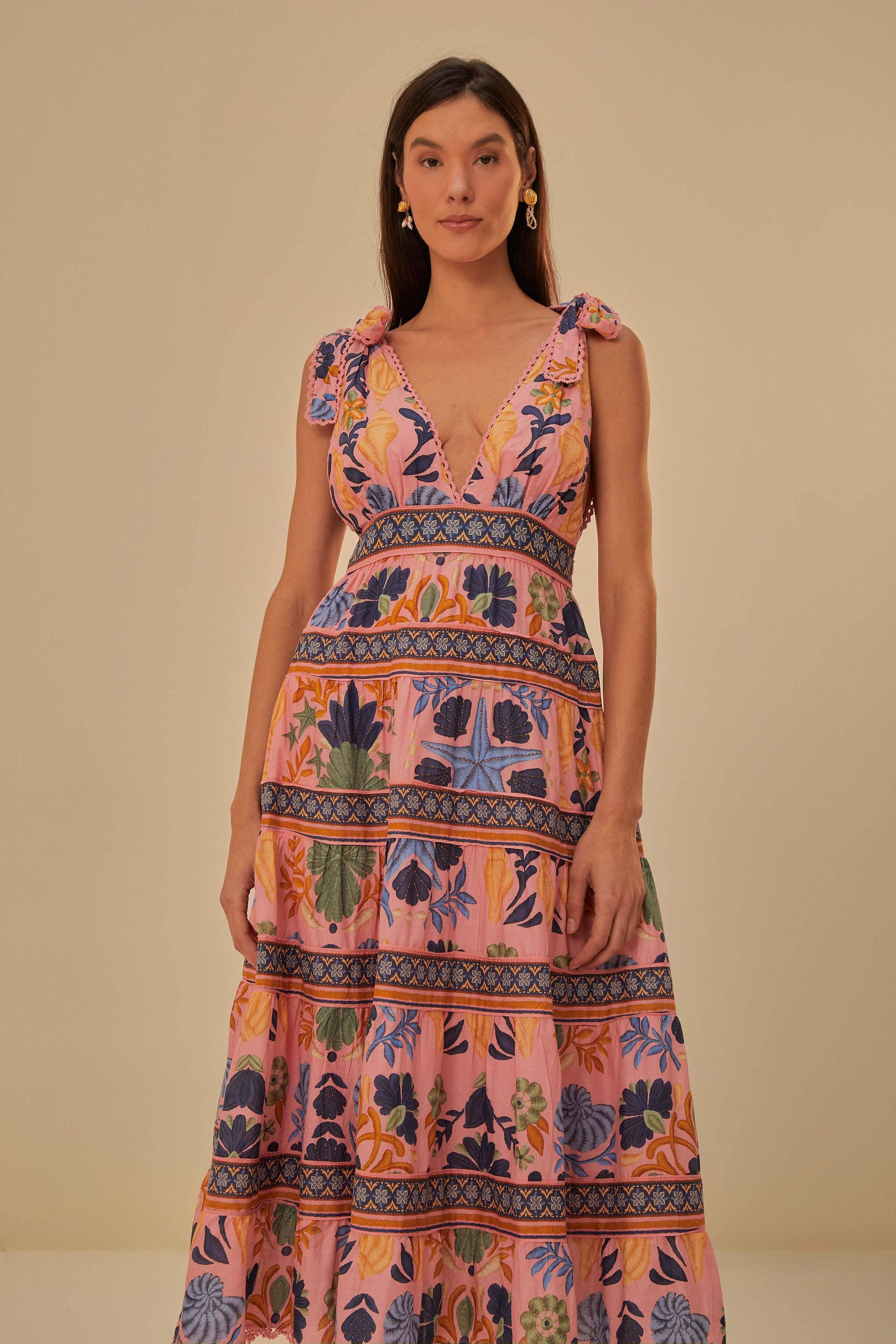 Pink Seashell Tapestry Midi Dress Product Image