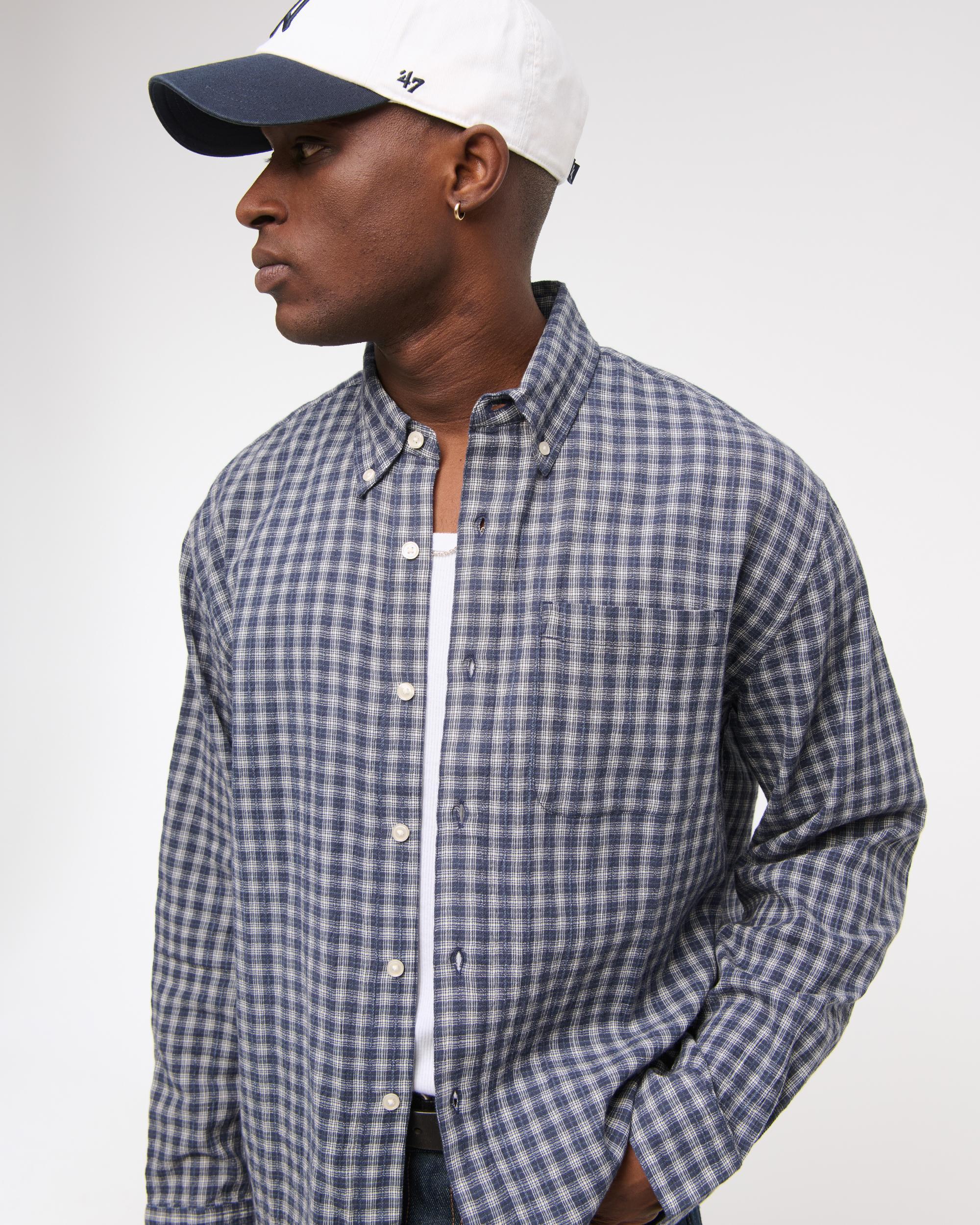 Long-Sleeve Plaid Button-Up Shirt Product Image
