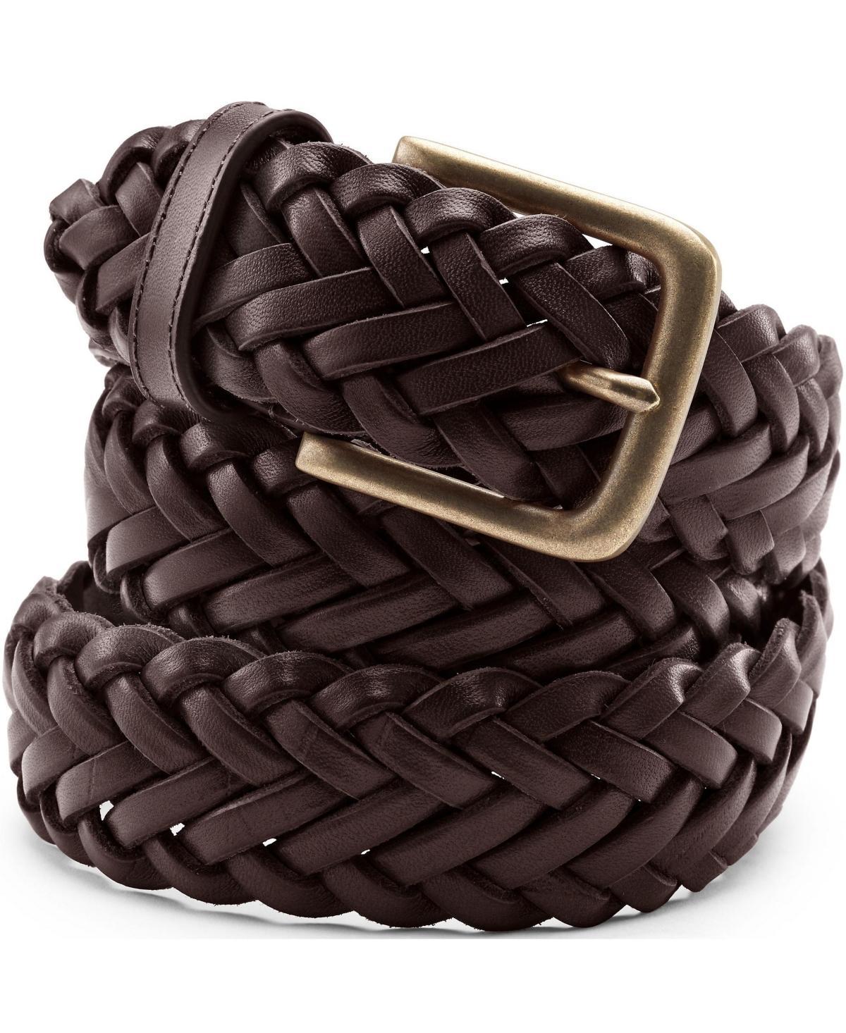 Mens Lands End Leather Braid Belt Brown Product Image