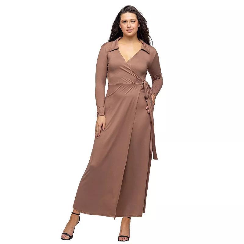Women's 24Seven Comfort Apparel Comfortable Collared Wrap Maxi Dress,  Product Image