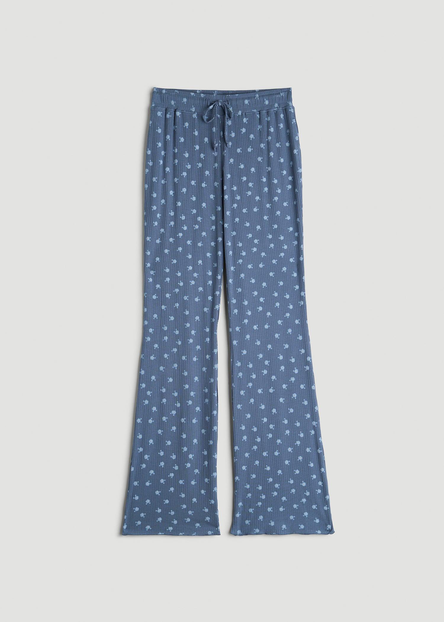 Ribbed Flare Pants for Tall Women in Vintage Indigo Floral Female Product Image