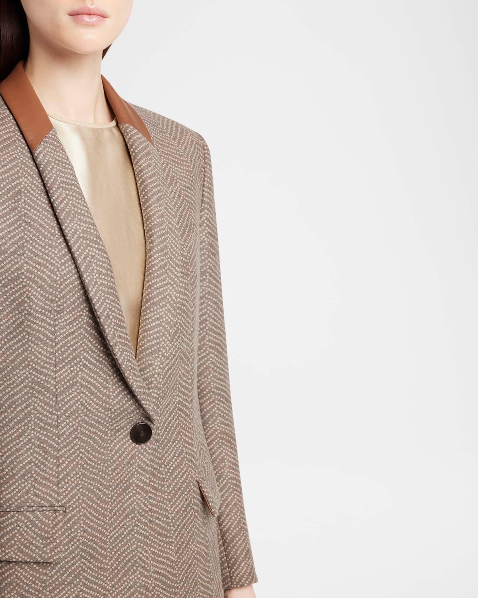 Chevron Wool Single-Breasted Blazer with Leather Trim Product Image