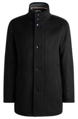 HUGO BOSS Relaxed-fit Short Coat In Wool And Cashmere In Black Product Image