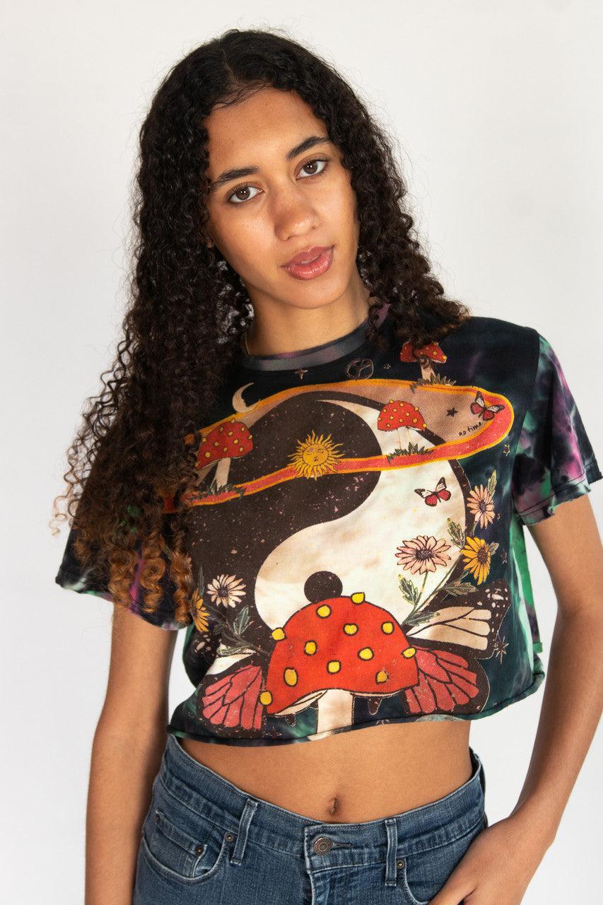 Tie Dye Yin Yang Mushroom Crop Tee Product Image