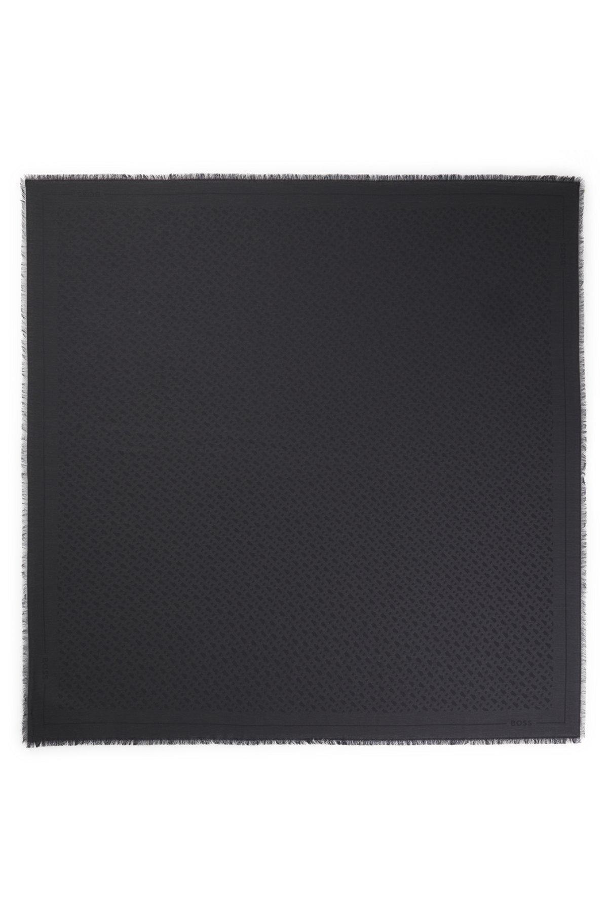 BOSS - Monogram-jacquard scarf in modal and wool - Black Product Image