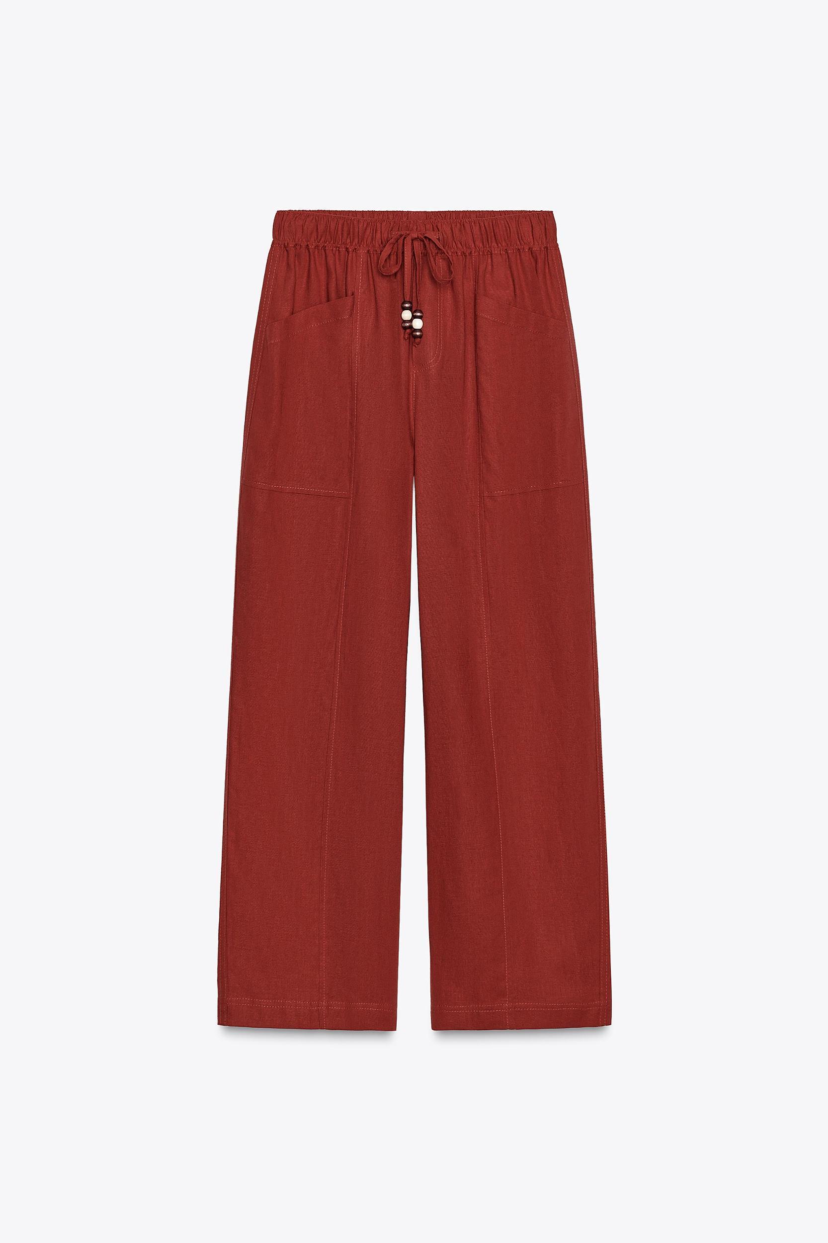 LINEN BEADED DRAWSTRING PANTS Product Image