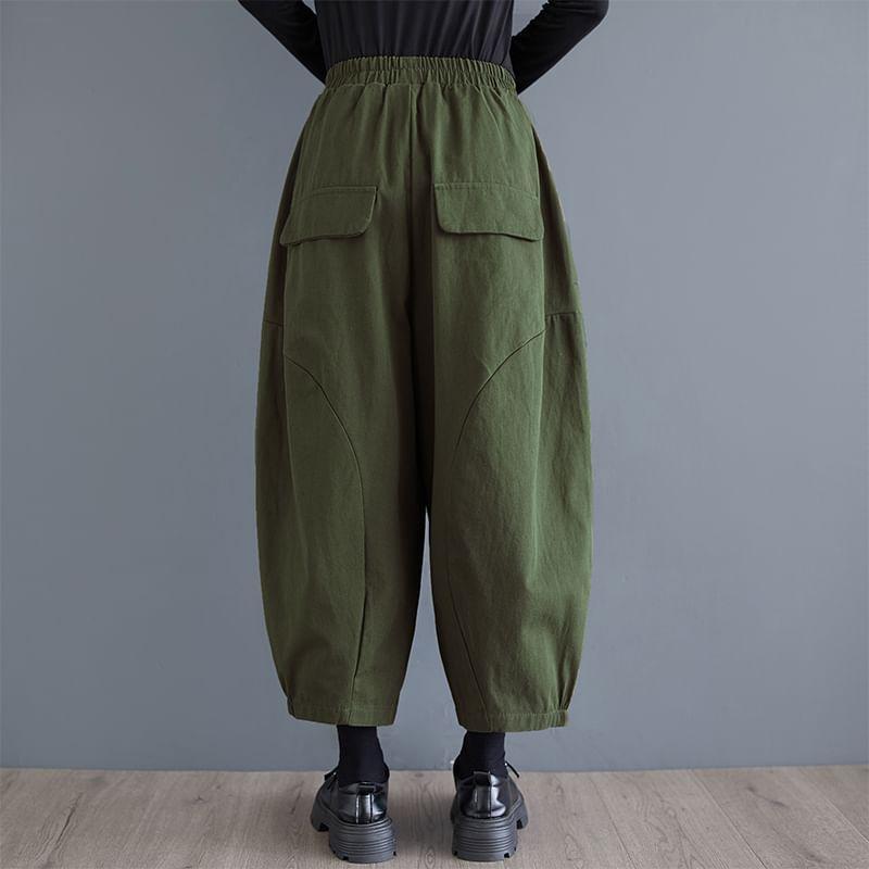 High Rise Plain Crop Harem Pants Product Image