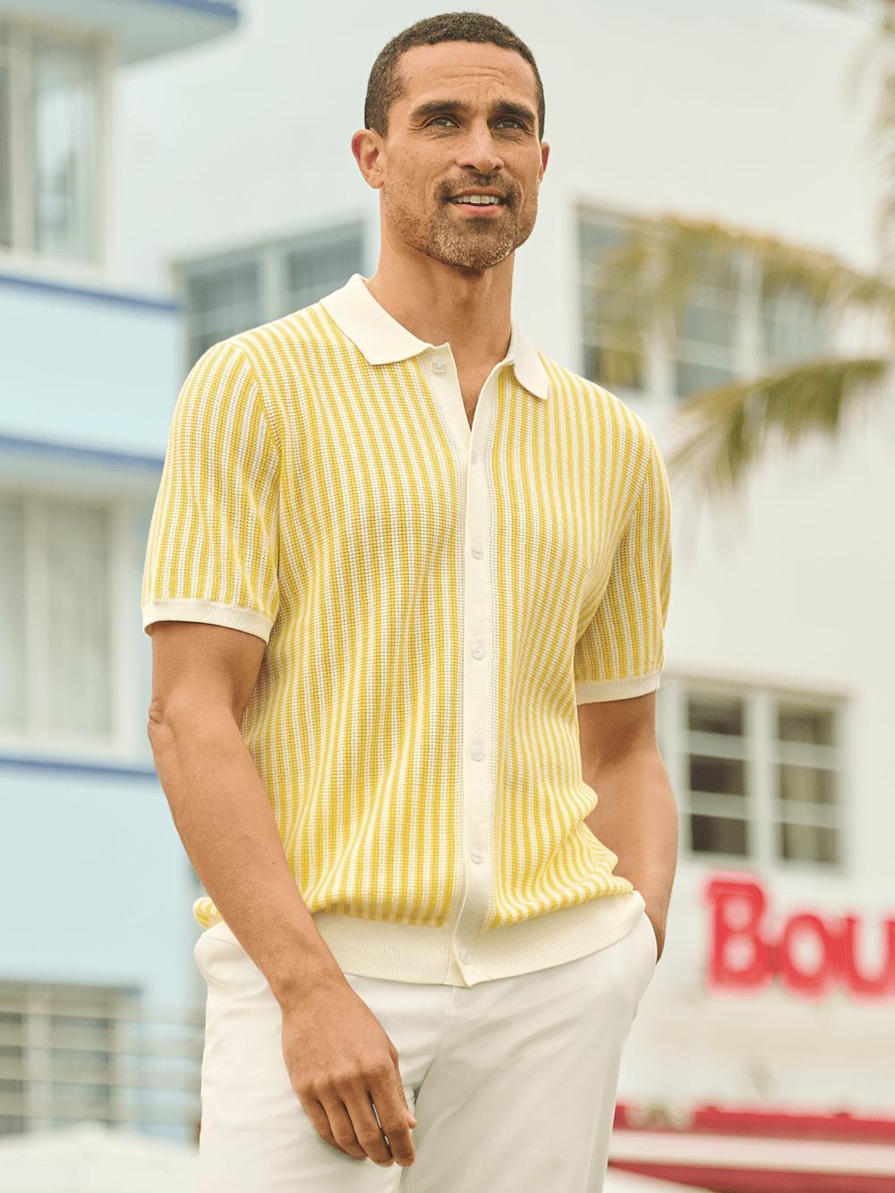 Cotton Button Front Polo - Yellow Product Image