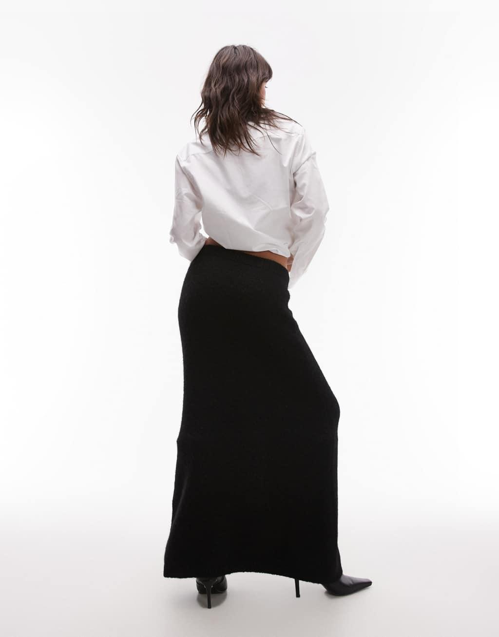 Topshop wool blend knitted maxi skirt in black Product Image