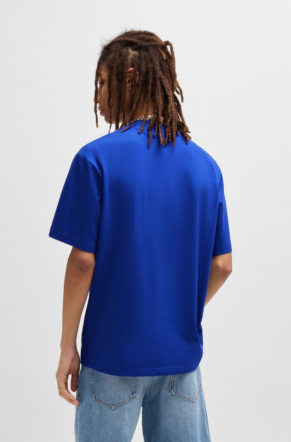 Cotton-jersey T-shirt with blue logo patch Product Image