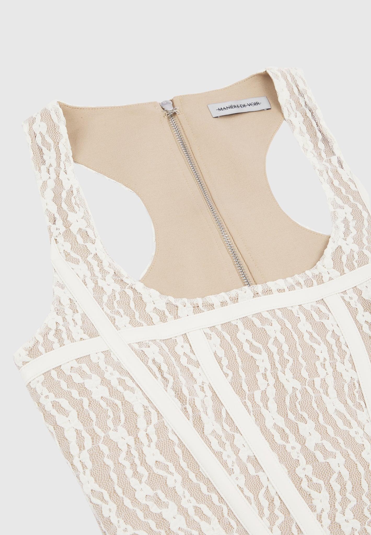 Lace with Vegan Leather Corset Top - Beige / Beige / WMN3413-06 Product Image