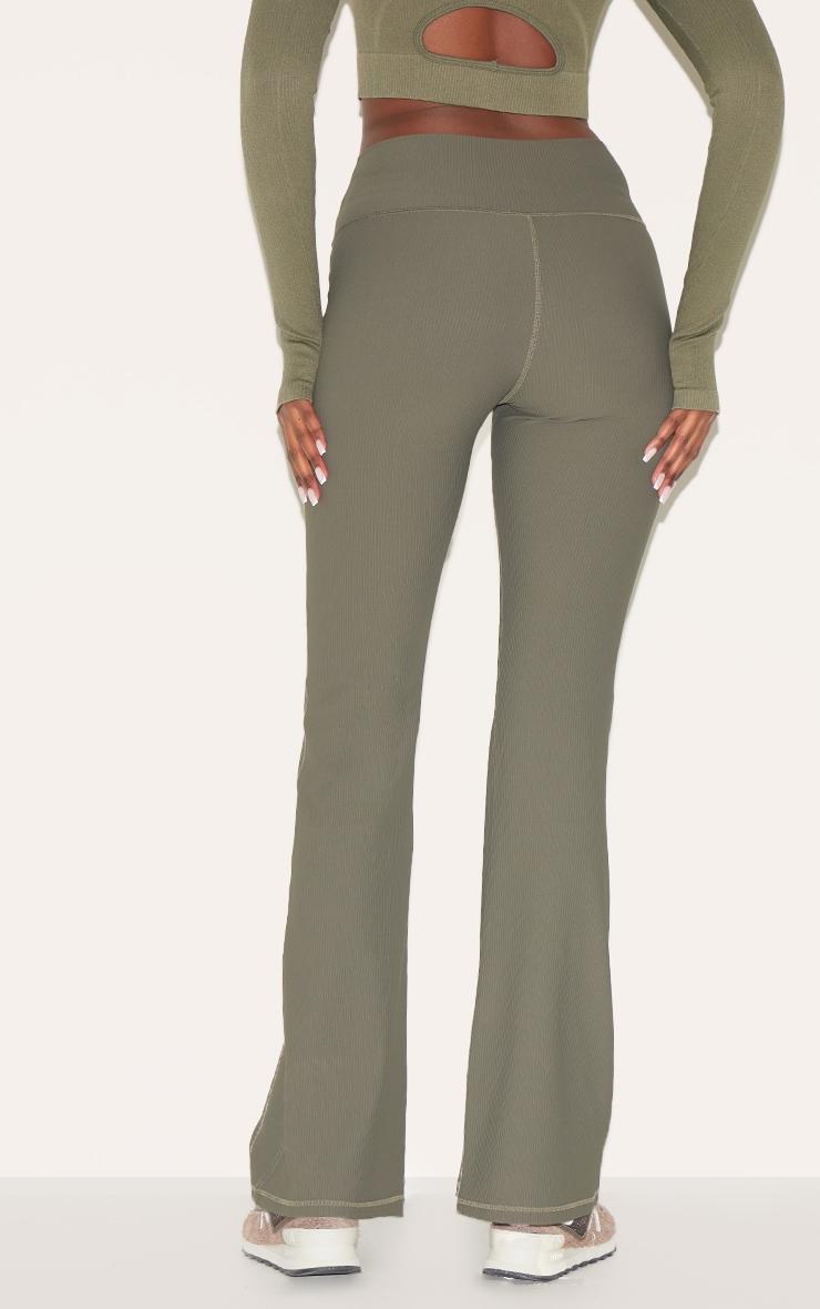 Olive Ribbed Cross Waist Yoga Pants Product Image