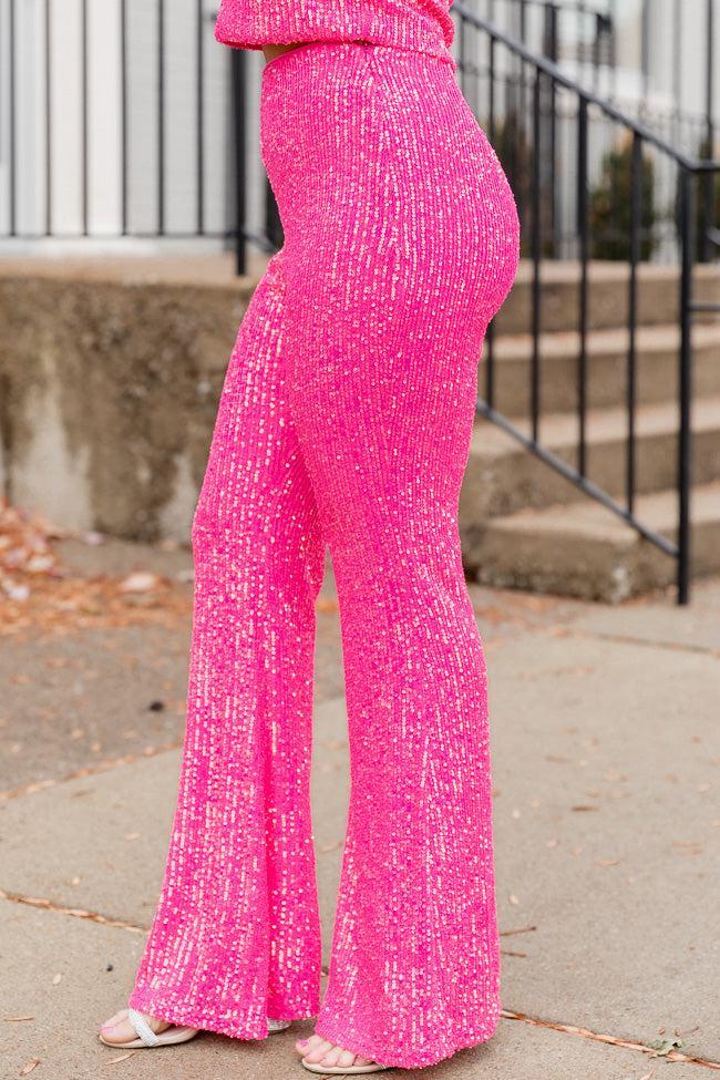 Holiday Fun Pink Sequin Flared Pants FINAL SALE Product Image