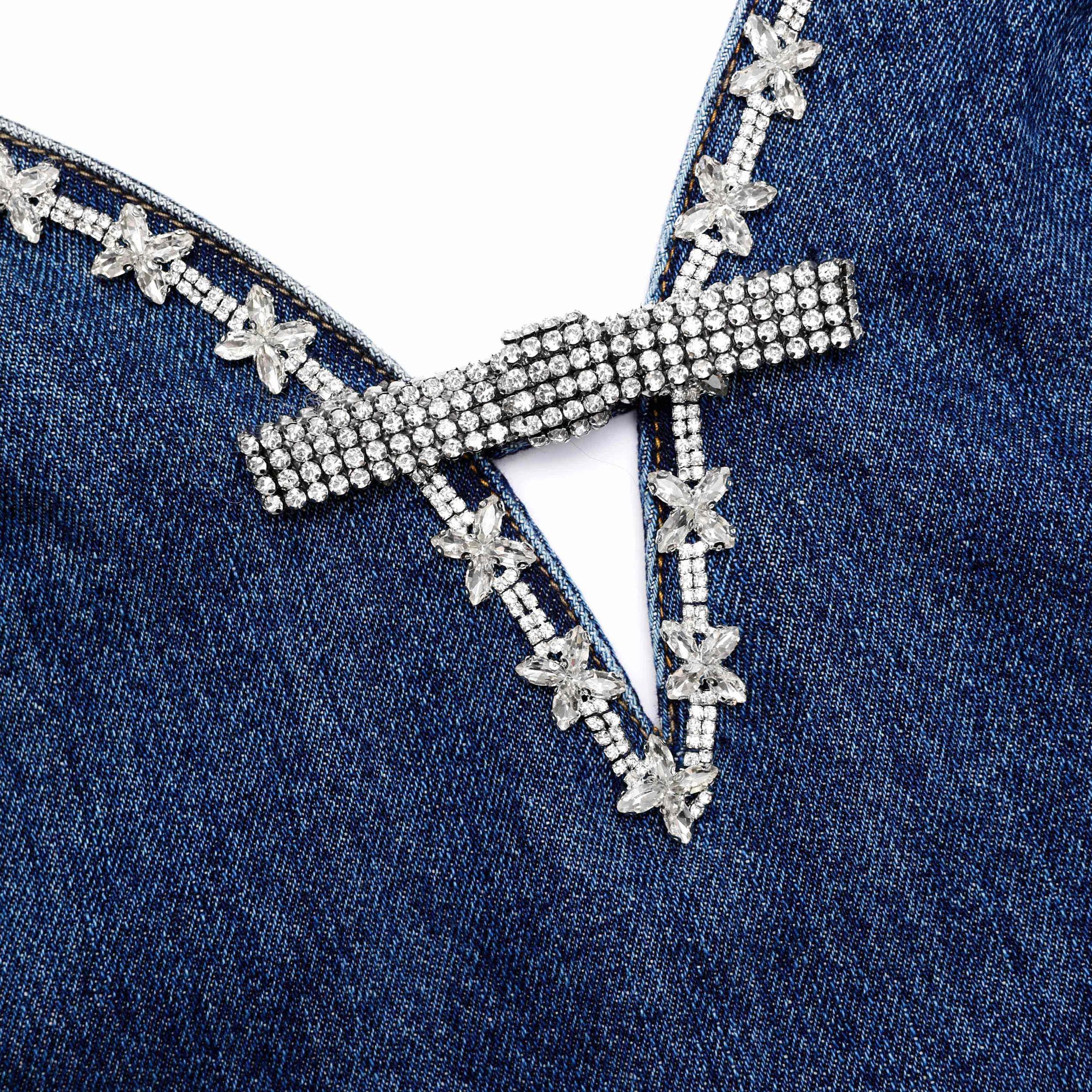 Denim Strappy Mini Dress Product Image