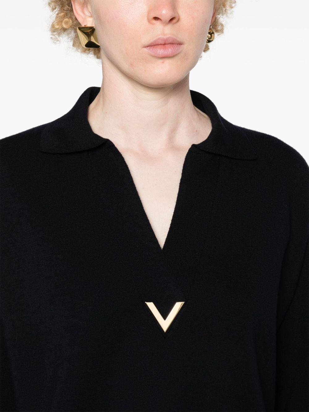 Wool Knit V-neck Sweater In Black Product Image