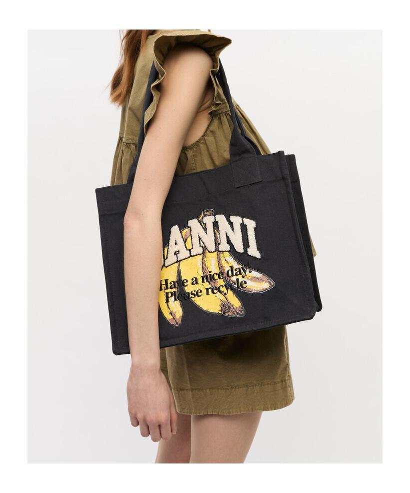 GANNI Banana Print Large Tote Bag In Black Product Image