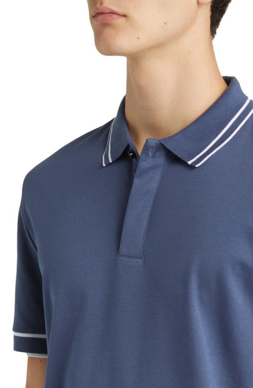 Parlay Tipped Cotton Polo In Open Blue Product Image