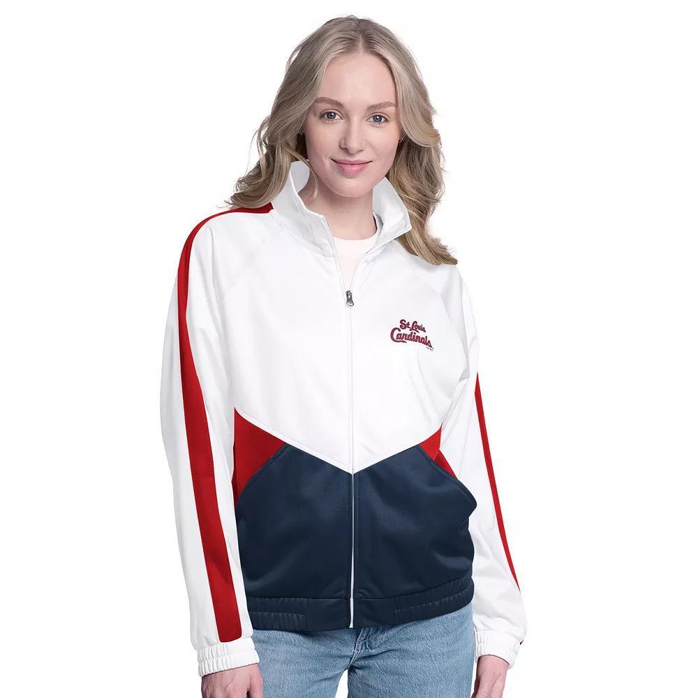 Women's G-III Sports by Carl Banks White/Red St. Louis Cardinals Rally Rhinestone Raglan Full-Zip Track Jacket,  Product Image