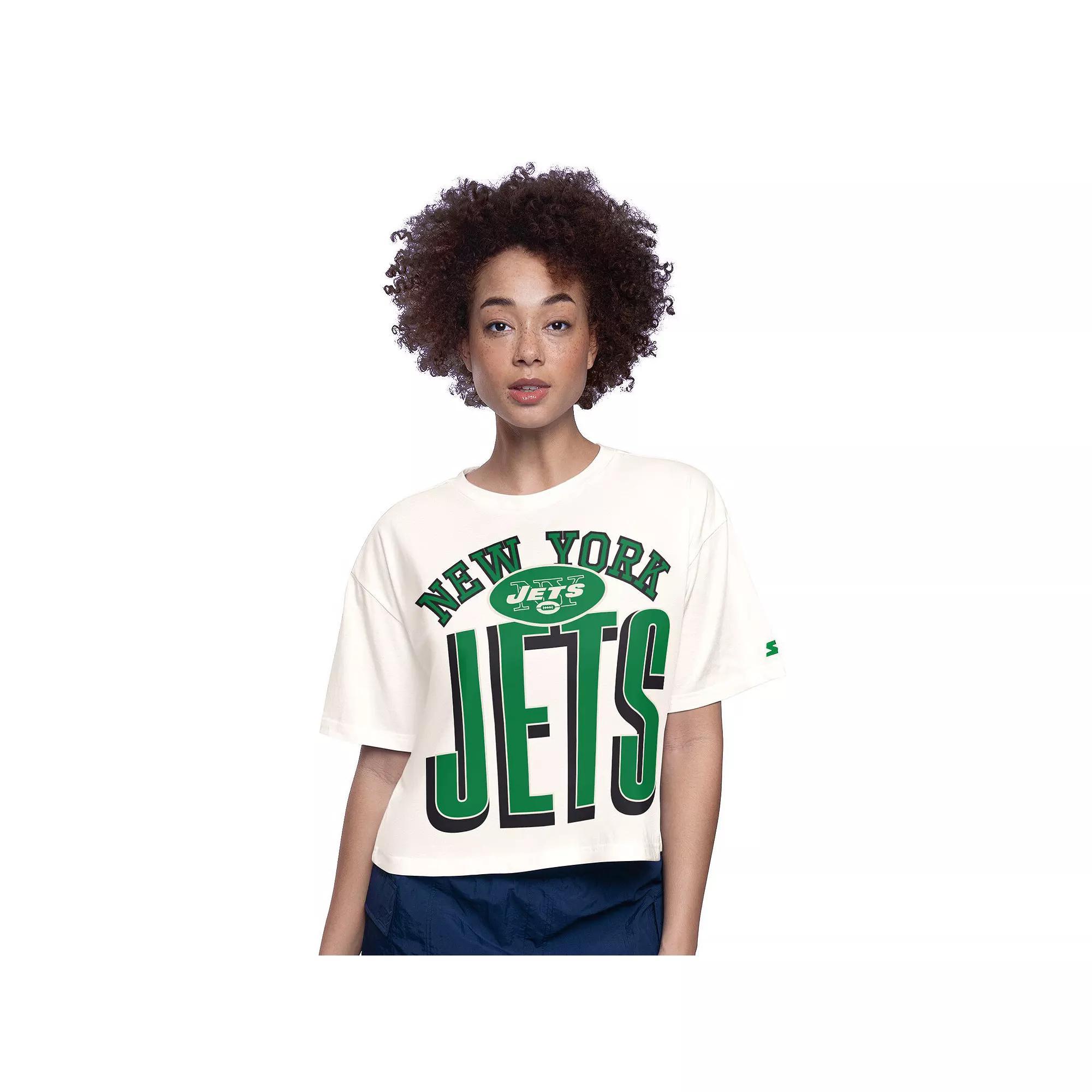 Women's Starter White New York Jets Throwback Play the Ball Boxy Cropped T-Shirt,  Product Image
