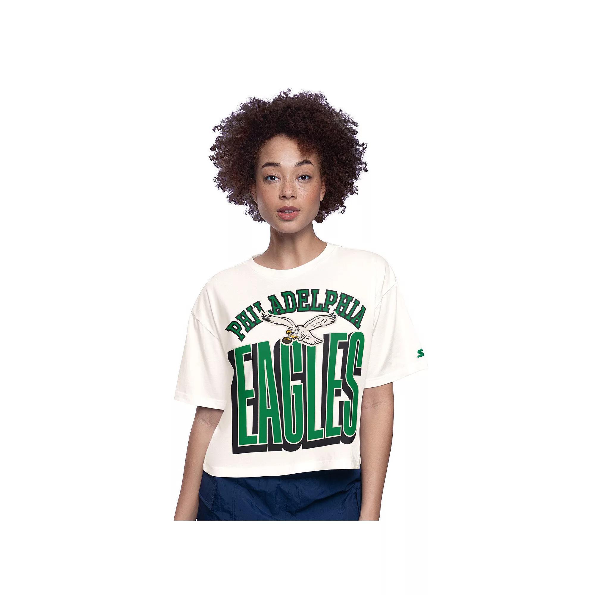 Women's Starter  White Philadelphia Eagles Throwback Play the Ball Boxy Cropped T-Shirt, Size: XL Product Image