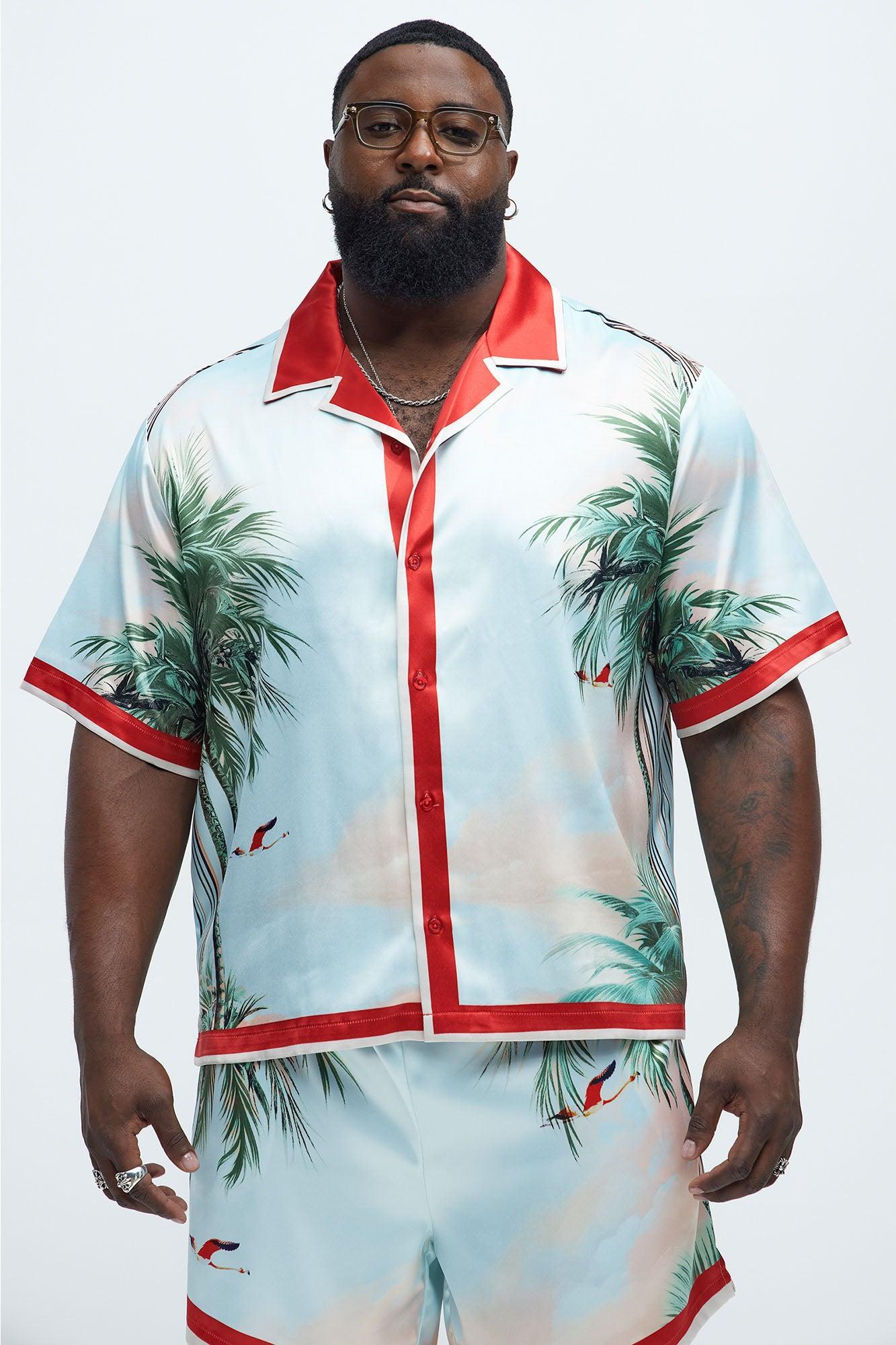 Flamingo And Palm Resort Button Up Shirt - Multi Color Product Image