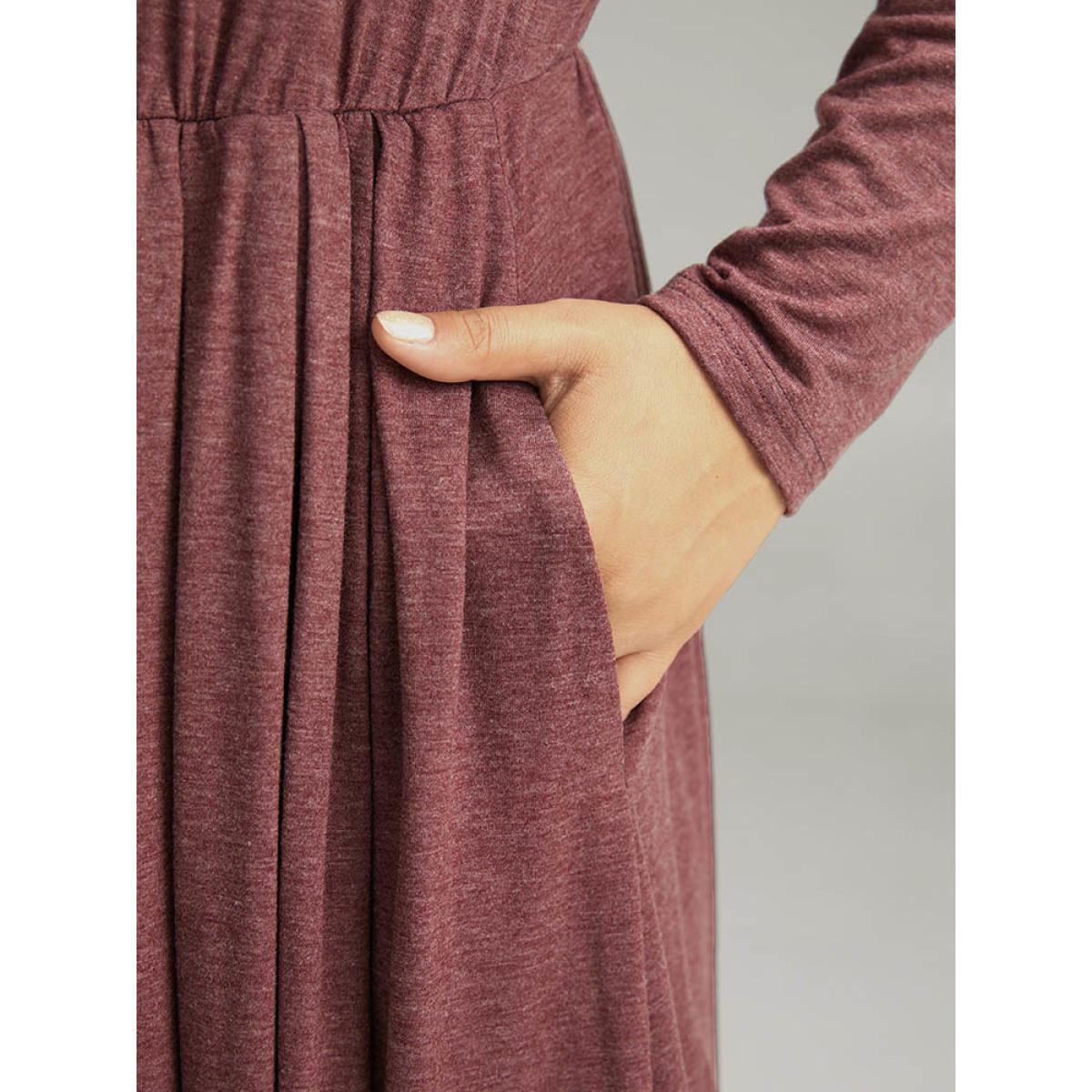 Plus Size Supersoft Essentials Notched Elastic Waist Dress Russet Women Elegant Gathered Notched collar Long Sleeve Curvy Midi Dress BloomChic 14-16/1X Product Image