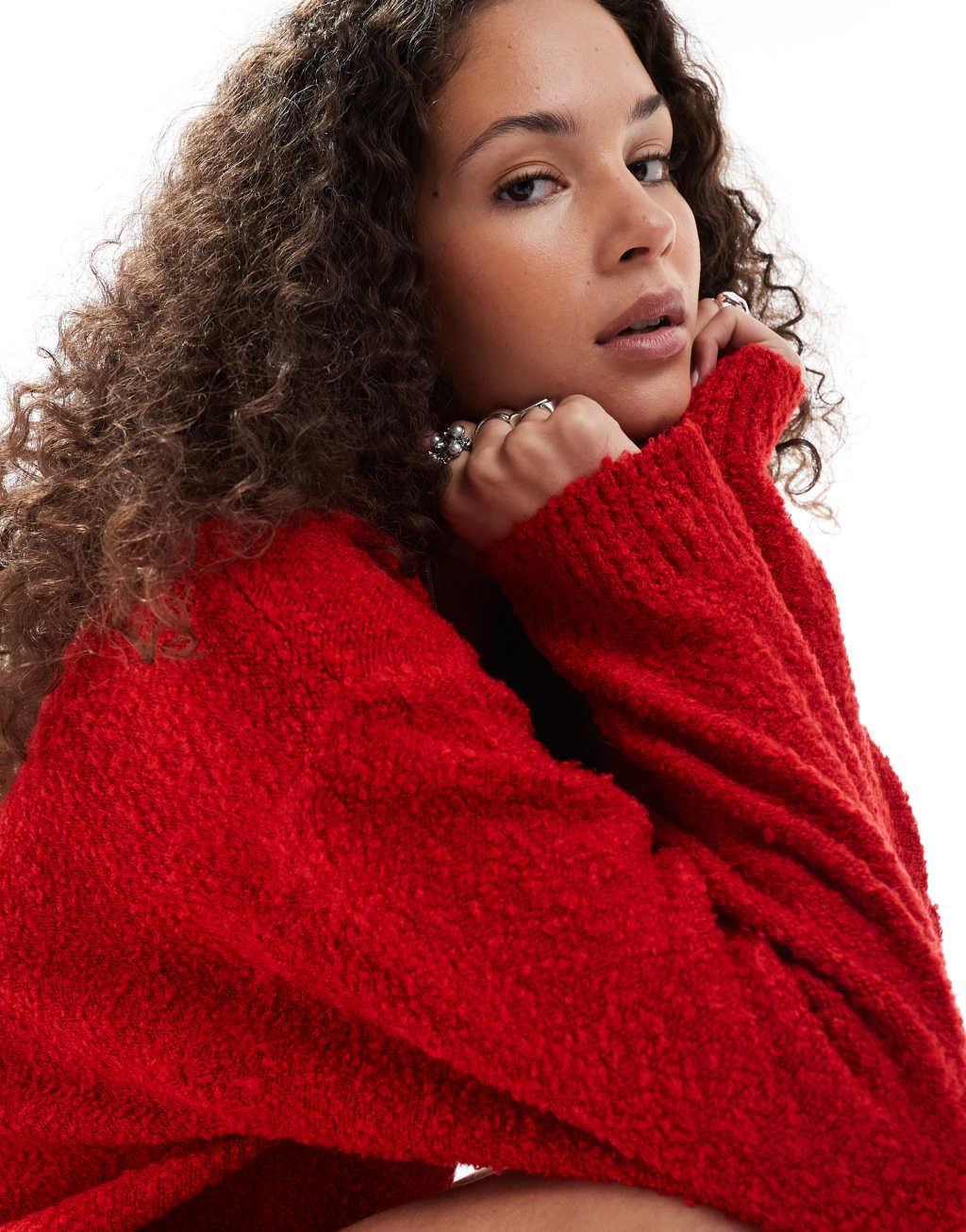 COLLUSION boucle oversized sweater in red Product Image