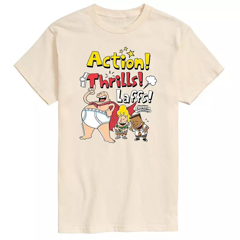 Men's Captain Underpants Action ThrilLong Sleeve Graphic Tee Tee, Size: XXL, Beige Product Image