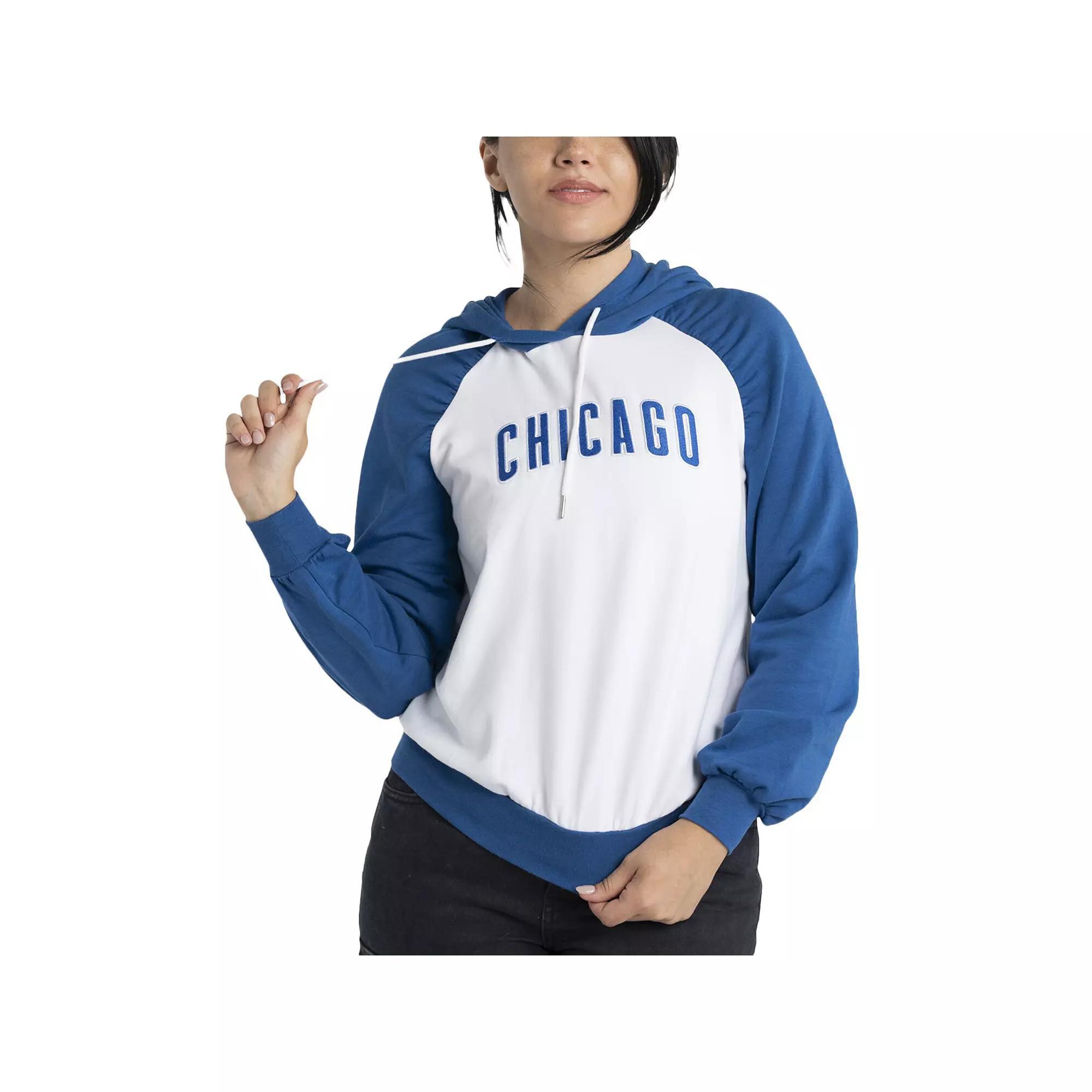 Women's Lusso White Chicago Cubs Marlowe Tri-Blend Raglan Pullover Hoodie, Size: Small Product Image