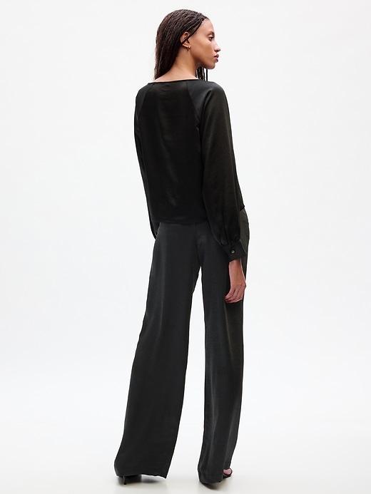 High Rise Pleated Satin Wide-Leg Trousers Product Image