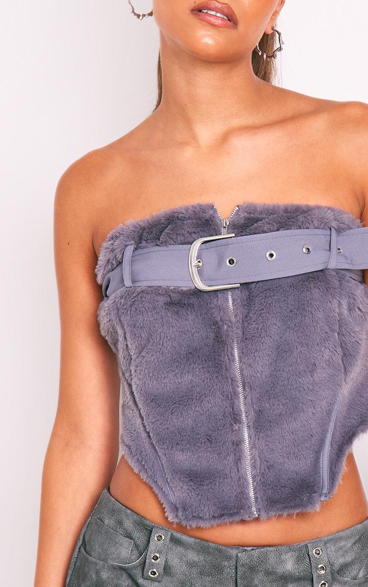 Dark Grey Fur Buckle Zip Detail Corset Product Image