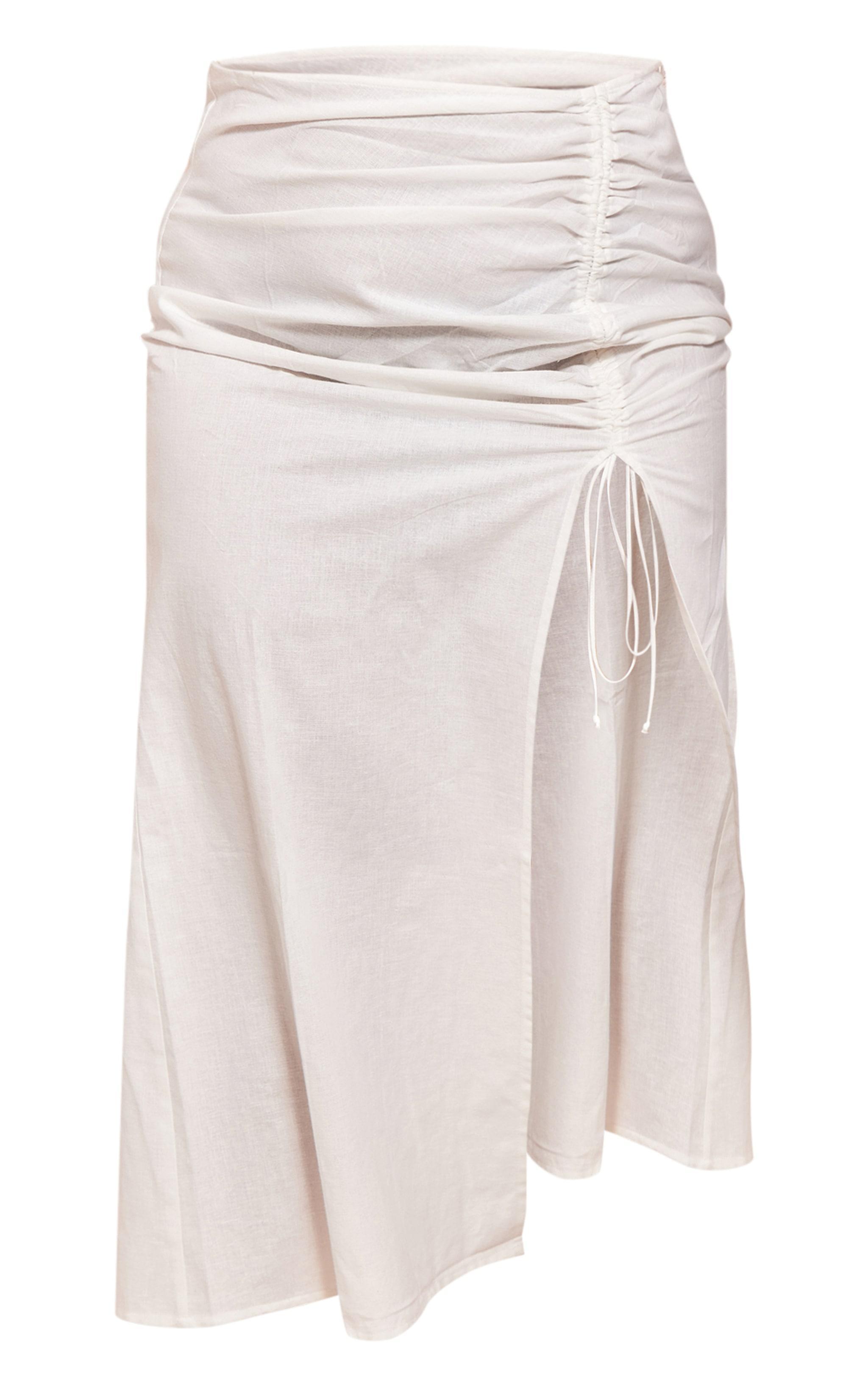 Plus White Linen Ruched Maxi Skirt Product Image