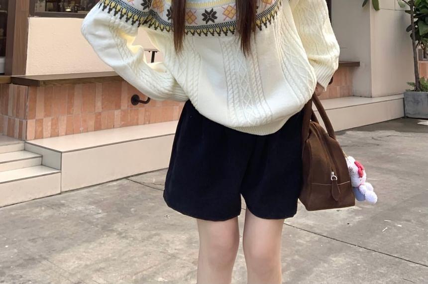 Crew Neck Pattern Jacquard Sweater Product Image