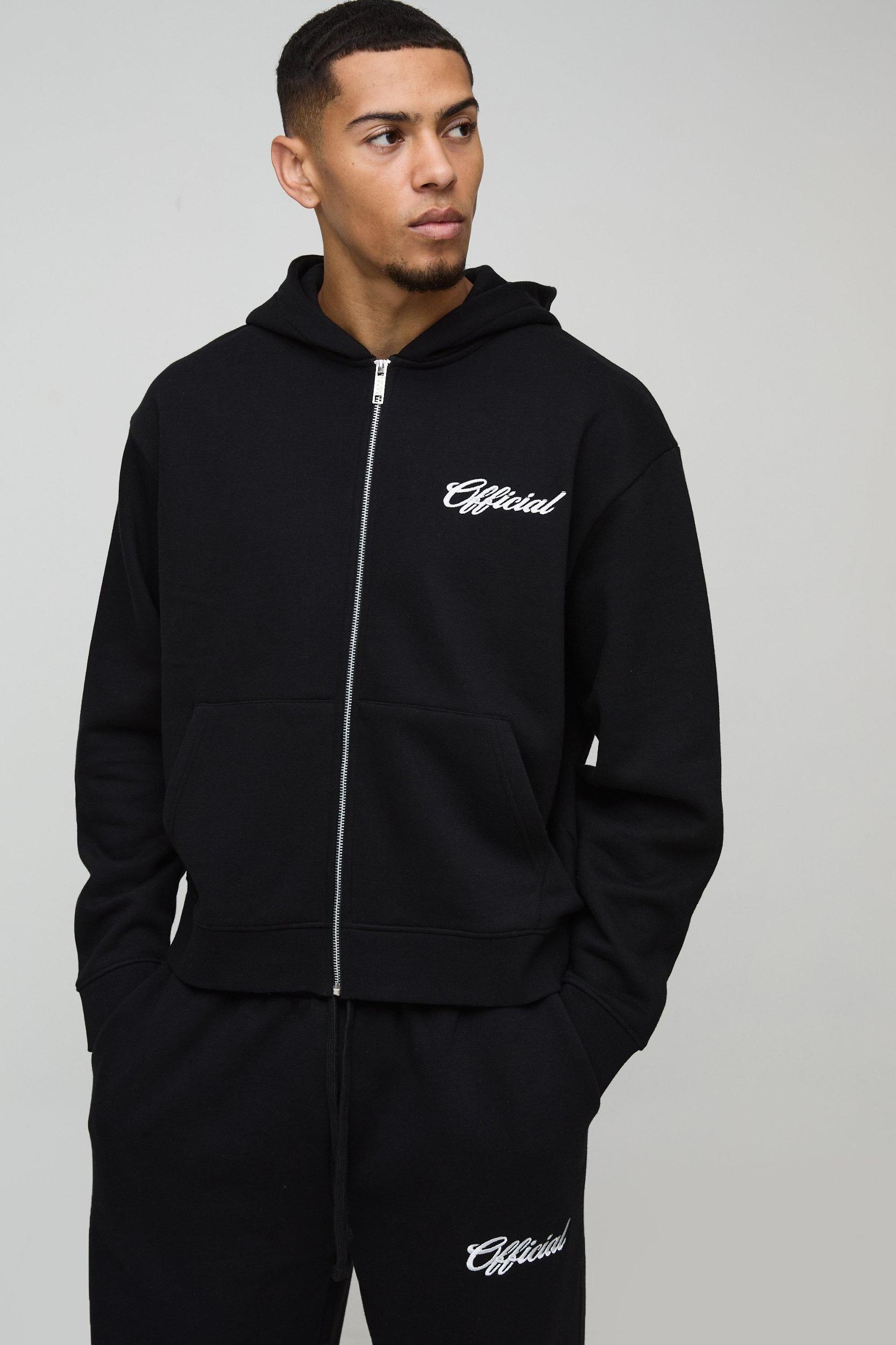 Oversized Boxy Official Embroidery Zip Through Tracksuit | boohooMAN USA Product Image
