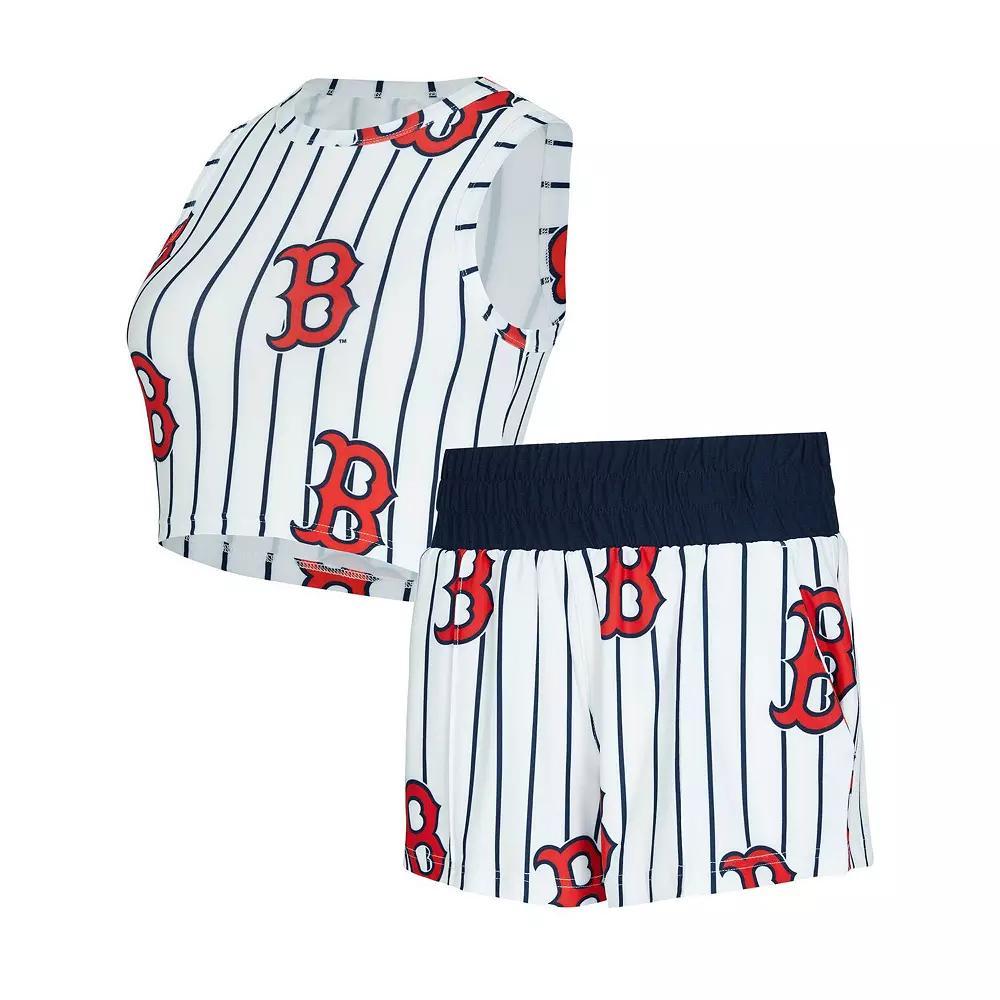 Women's Concepts Sport  White Boston Red Sox Pinstripe Record Tank & Short Set, Size: Medium Product Image