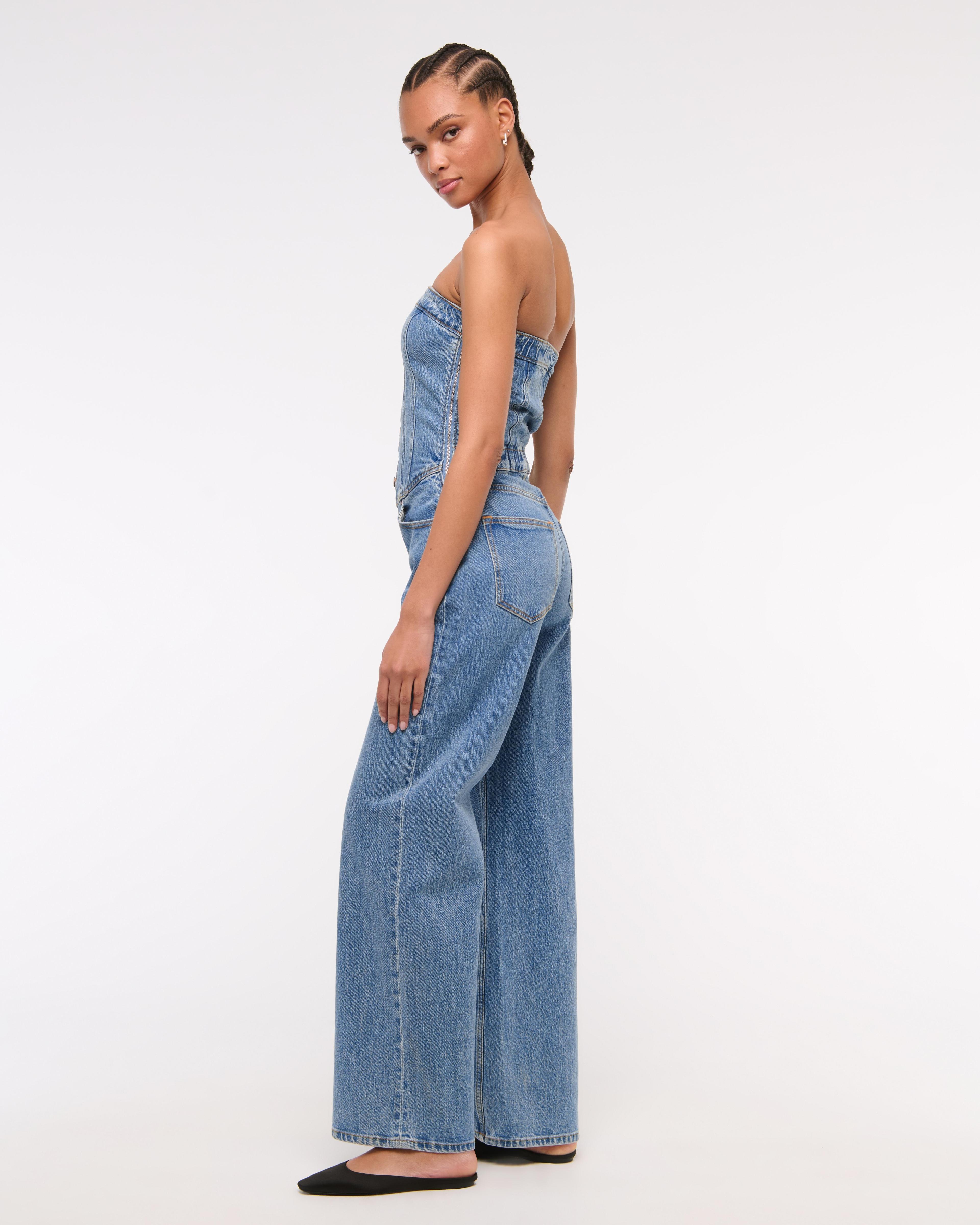 Strapless Dipped-Waist Denim Jumpsuit Product Image