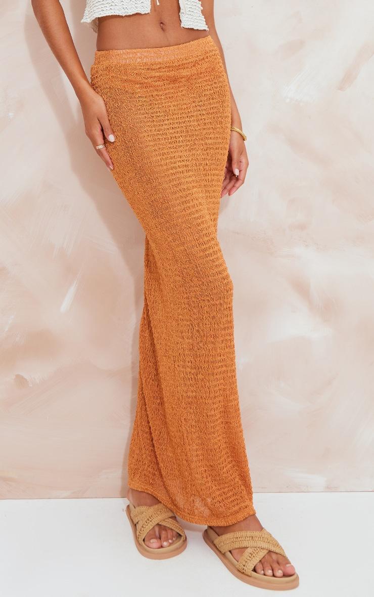 Orange Textured Sheer Midaxi Skirt  Product Image