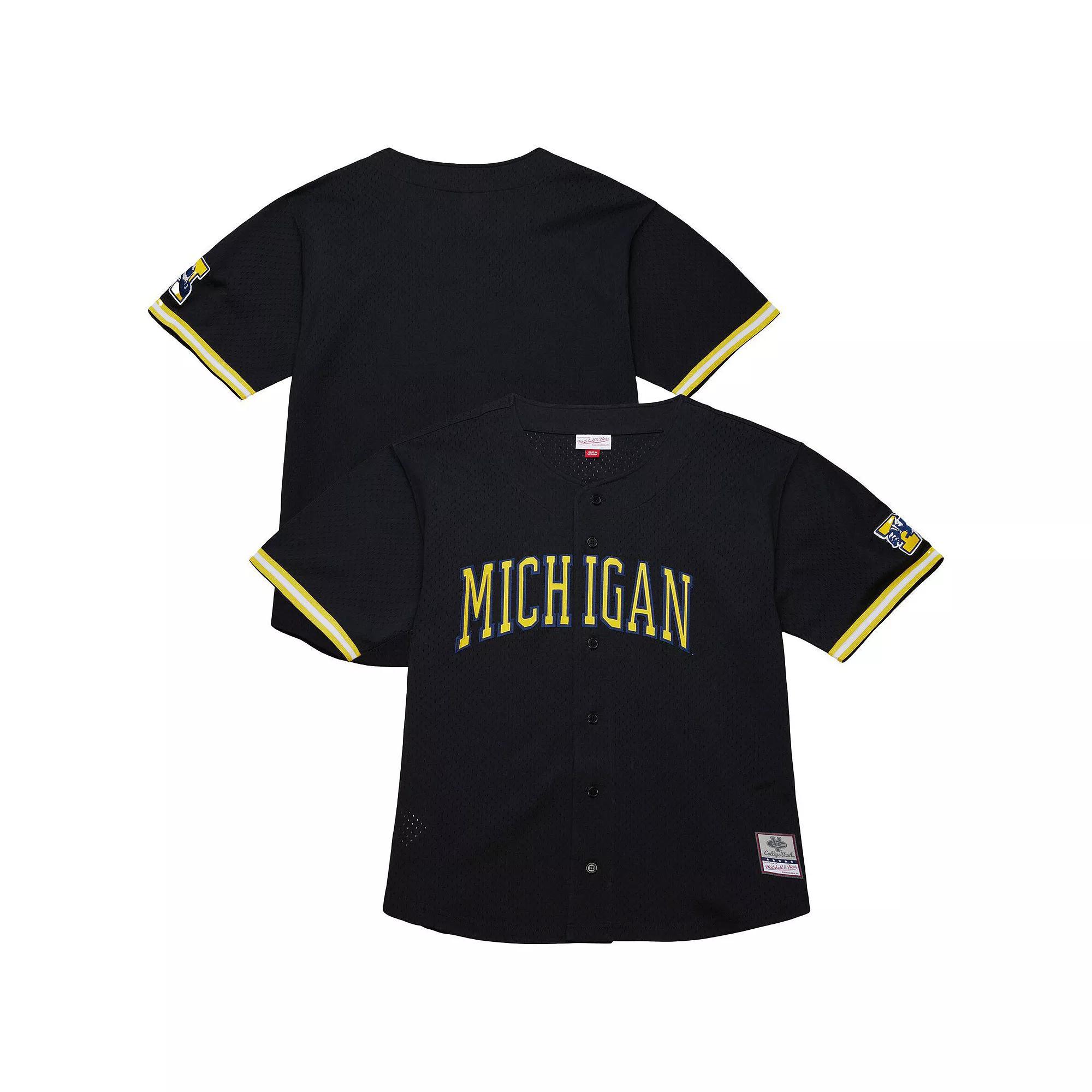 Men's Mitchell & Ness Black Michigan Wolverines On The Clock Full-Button Fashion Jersey,  Product Image