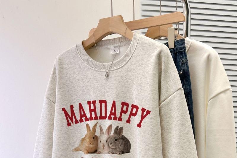 Round Neck Rabbit Print Sweatshirt Product Image