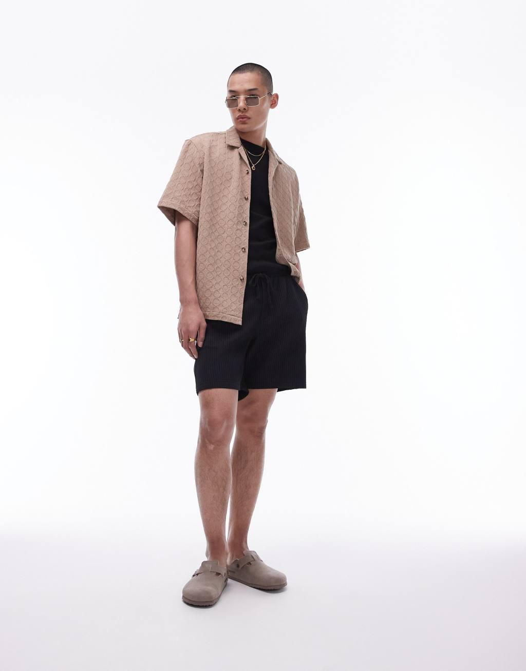 Topman short sleeve relaxed textured shirt in stone Product Image