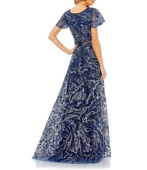 Mac Duggal Embellished Mesh Illusion Butterfly Sleeve A-Line Gown Product Image