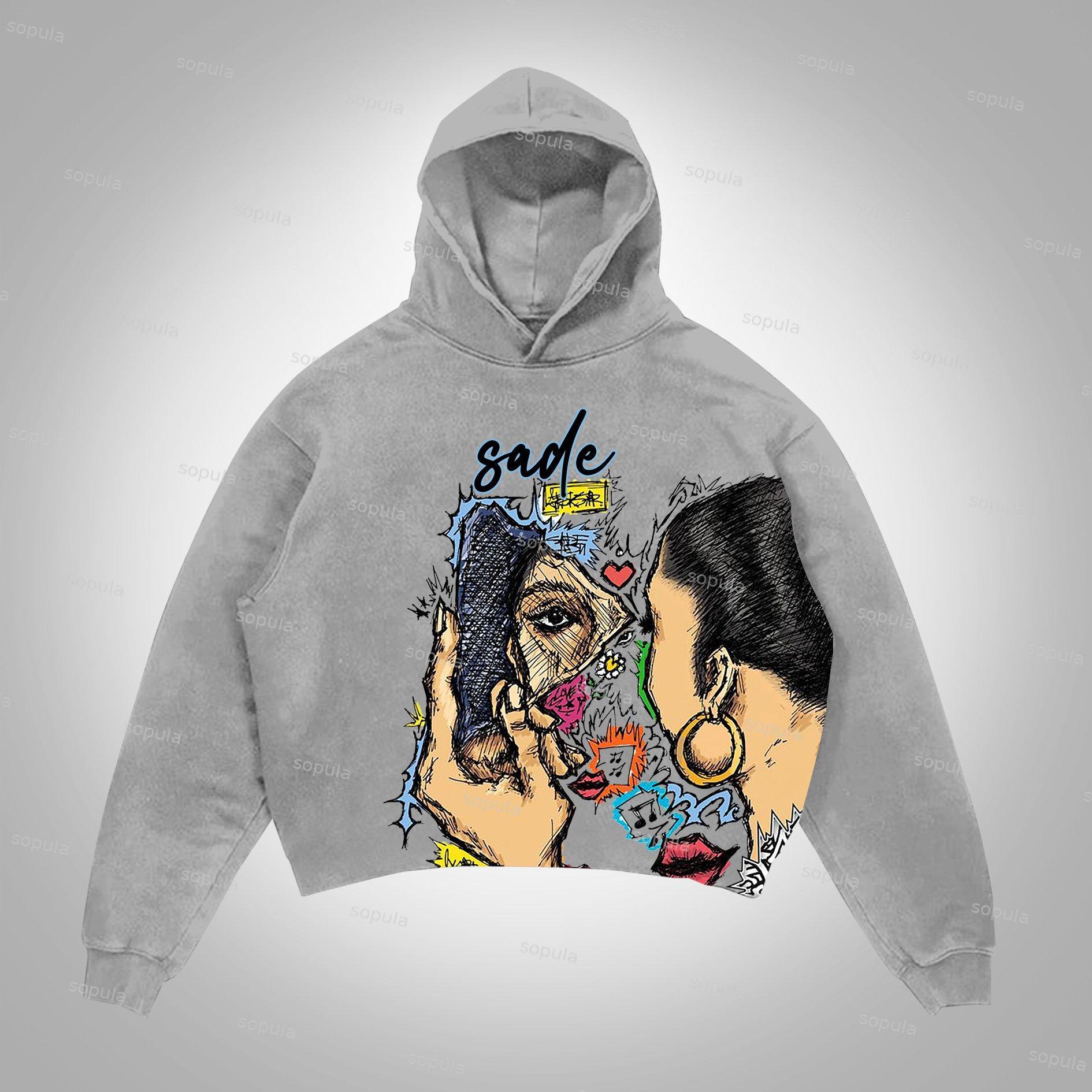 Sopula Vintage Sade Adu Graphic Print Pocketless Hoodie Product Image