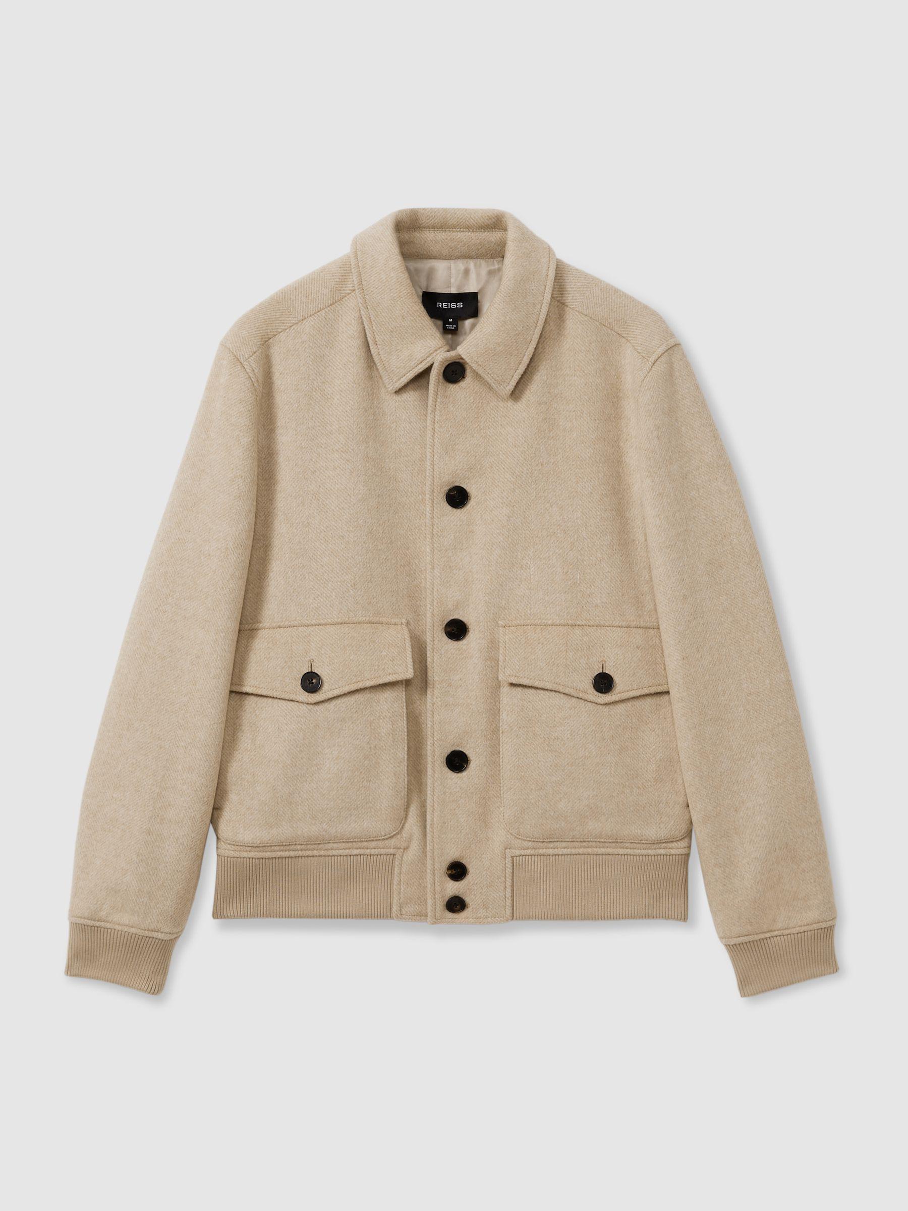 Bak Oatmeal Herringbone Wool Blend Herringbone Jacket Product Image