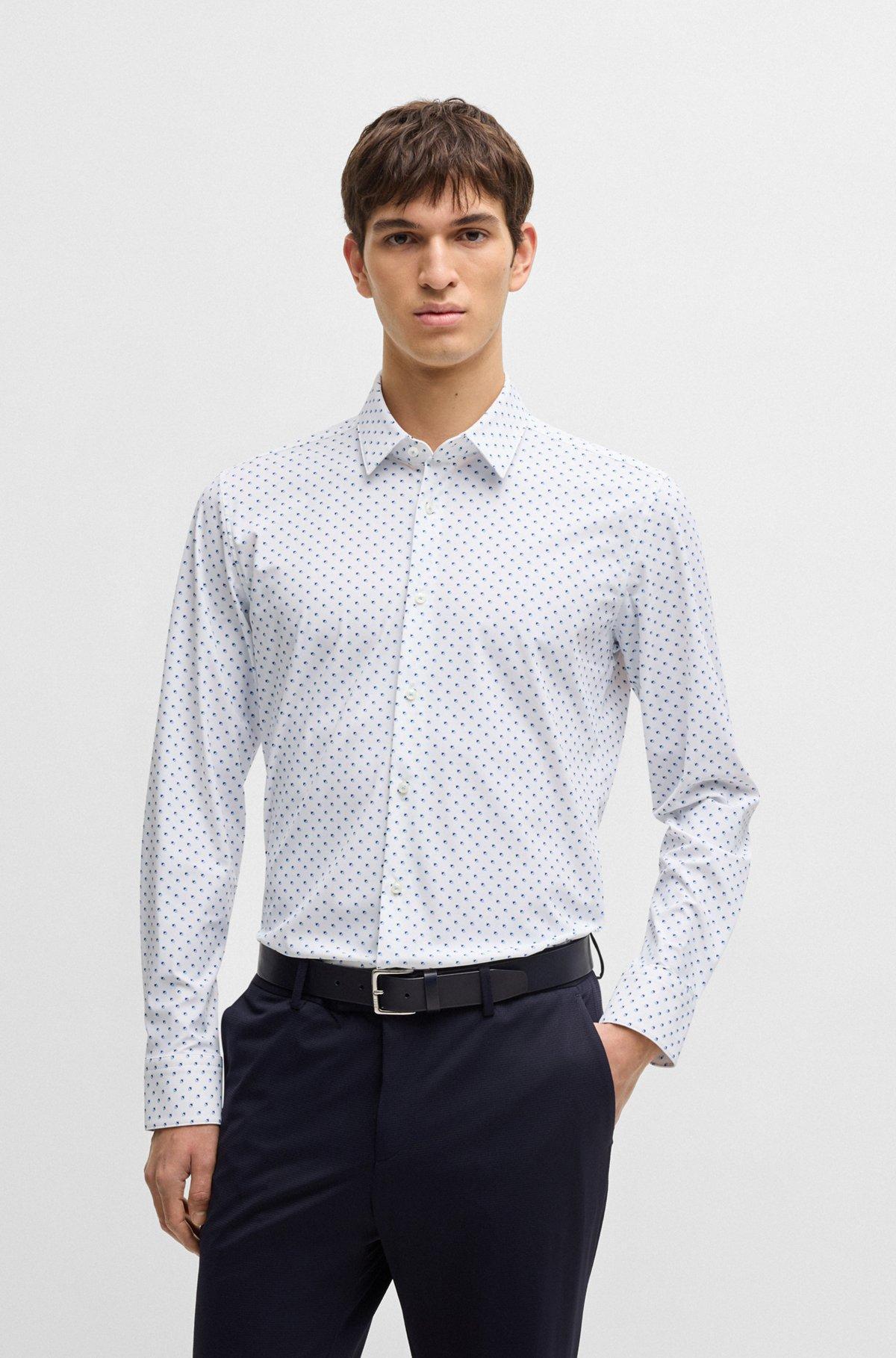 Slim-fit shirt in geometric-print performance-stretch jersey Product Image